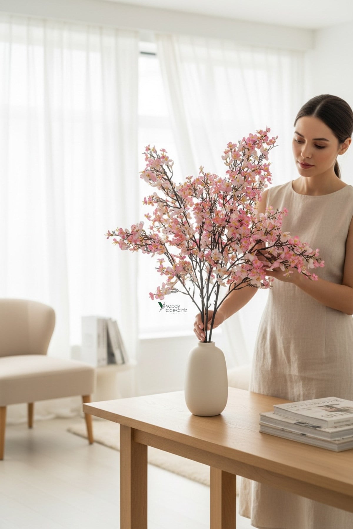 Yoğun Çiçekli Yapay Japon Sakura Bahardalı Demeti 75 cm