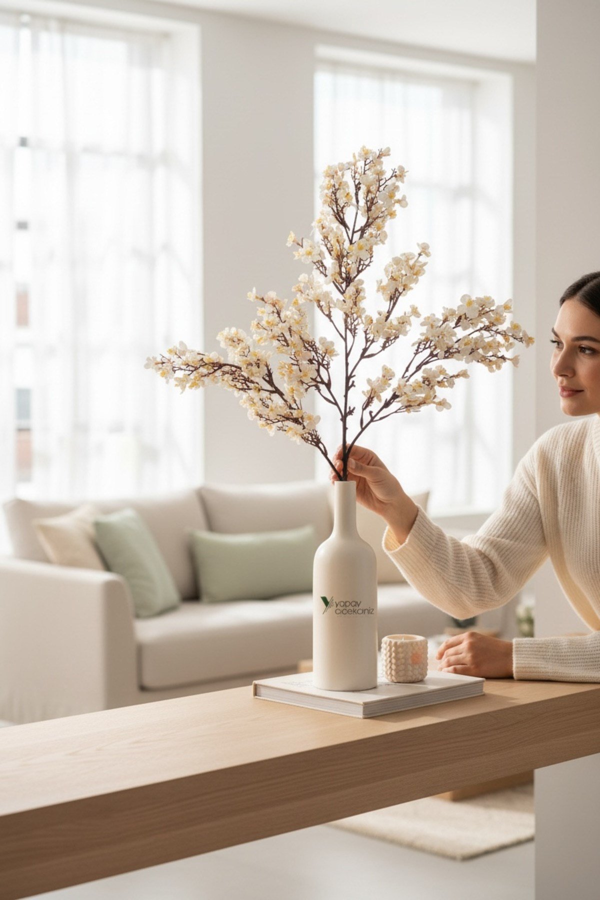 Yoğun Çiçekli Yapay Japon Sakura Bahardalı Demeti 75 cm