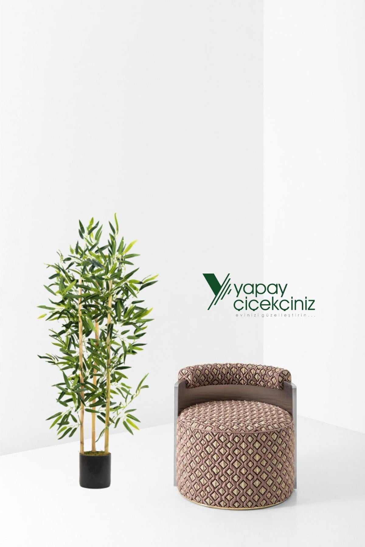Yoğun Yapraklı 100 cm 3 Gövdeli Yapay Bambu Ağacı