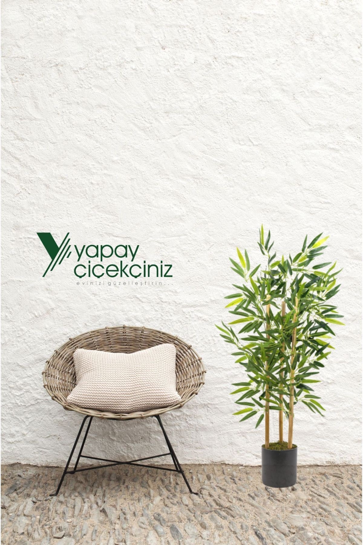 Yoğun Yapraklı 100 cm 3 Gövdeli Yapay Bambu Ağacı