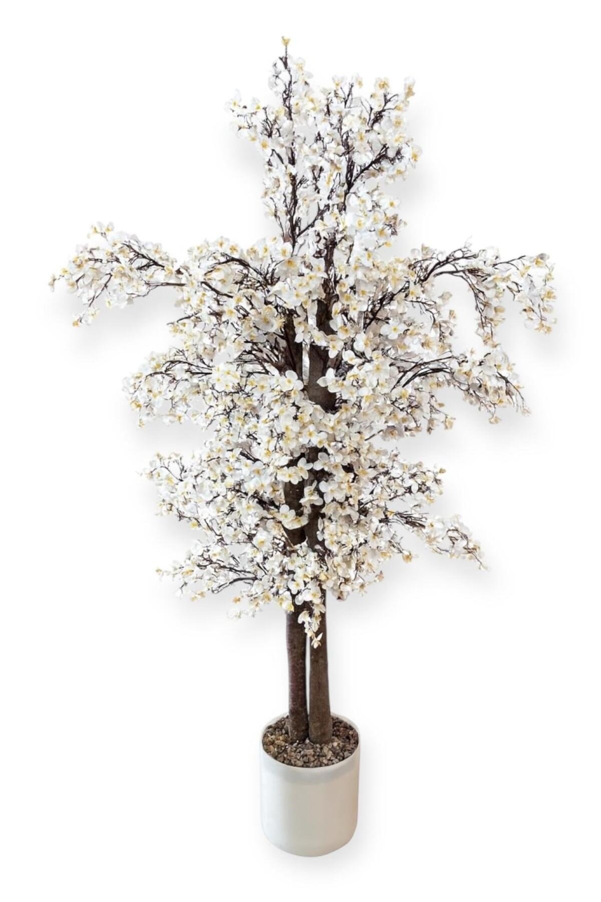 Yoğun Yapraklı 100 cm Beyaz Yapay Sakura Bahar Dalı Ağacı Premium