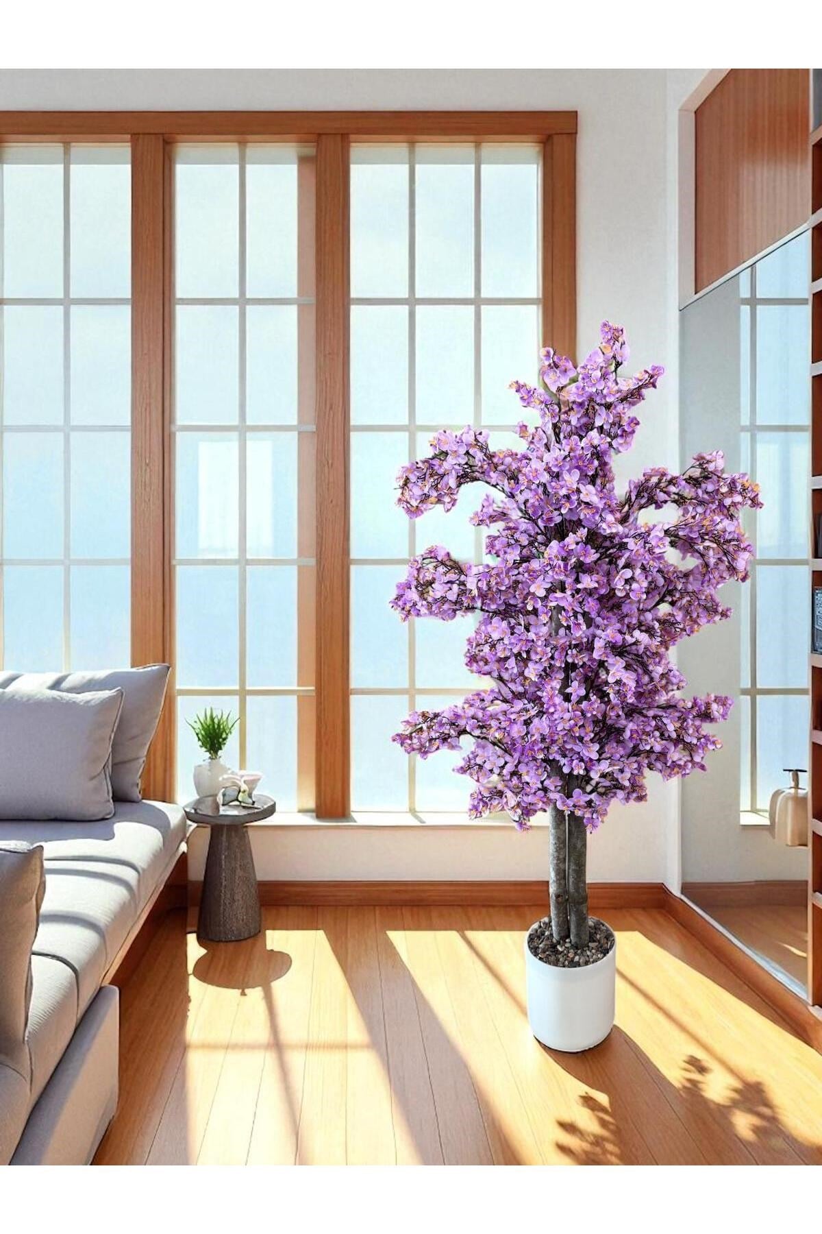 Yoğun Yapraklı 100 cm Lila Yapay Sakura Bahar Dalı Ağacı Premium