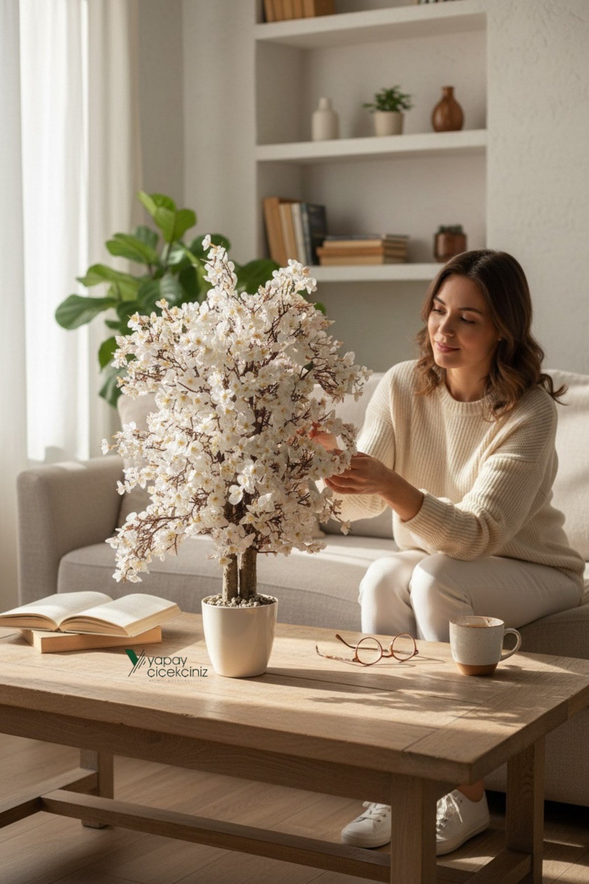 Yoğun Yapraklı 60 cm Yapay Sakura Bahar Dalı Ağacı