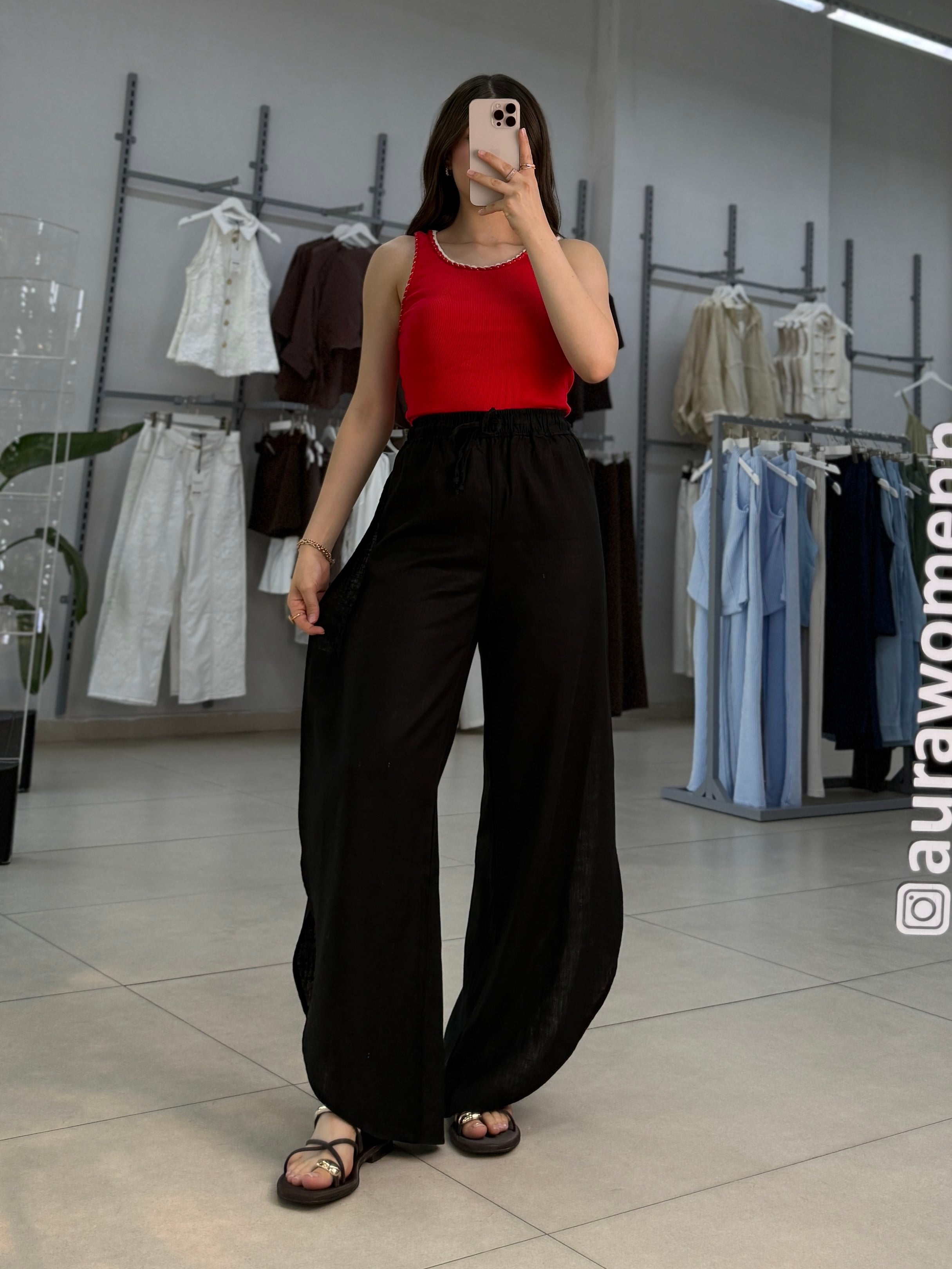 Oval Kesim Keten Pantolon