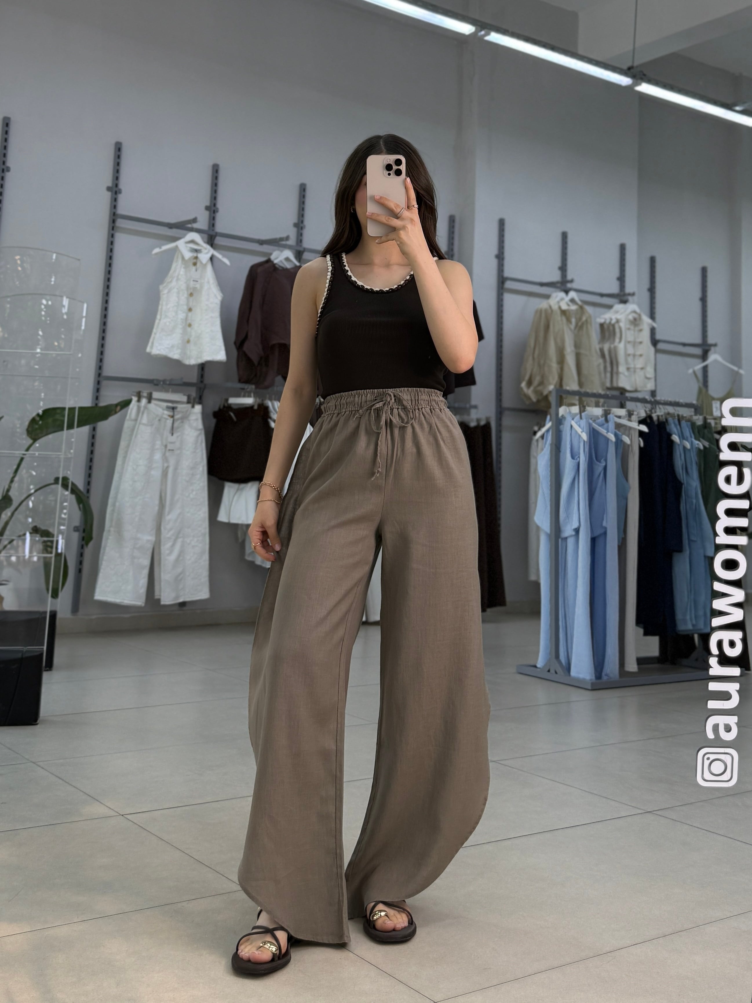 Oval Kesim Keten Pantolon