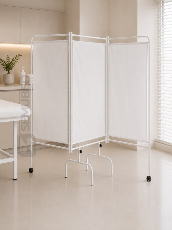 Semubed 3lü Bölmeli Paravan Katlanır Perde Panel Beyaz-SMB00131
