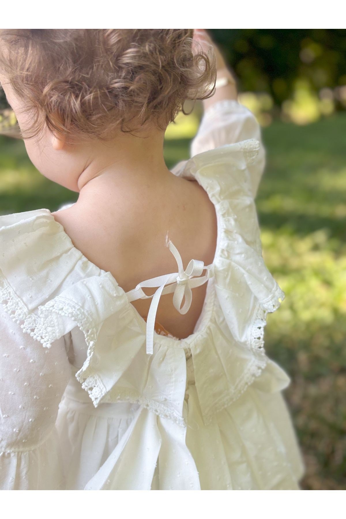 Kız Bebek Çocuk Elbise Doğum Günü Parti Düğün Fırfırlı Volanlı Dantelli Uzun Kol Astarlı Elbise