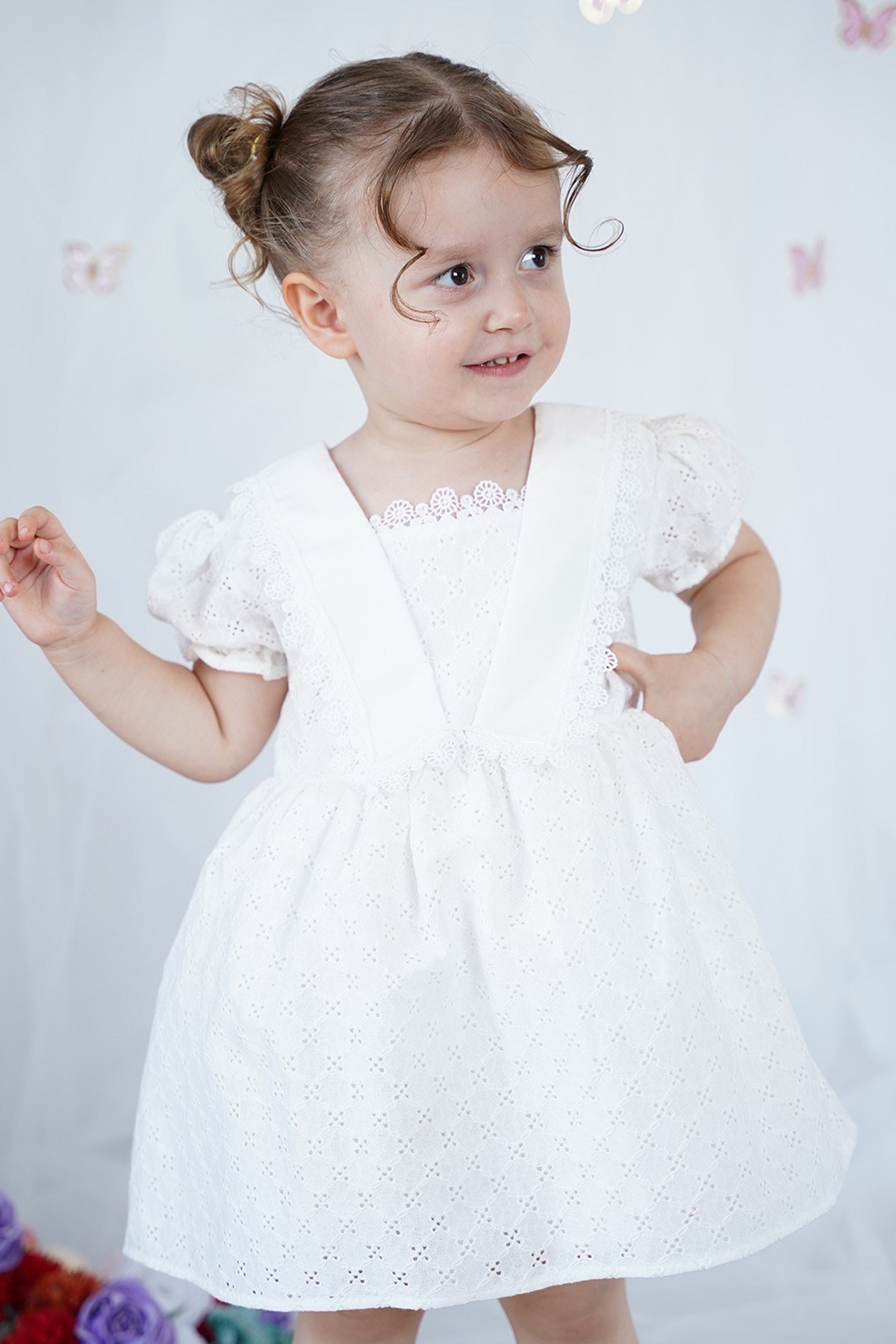 Kız Bebek Çocuk Elbise Kurdelalı Beyaz Fistolu Doğum Günü Düğün Parti Özel Gün Bayramlık Elbise