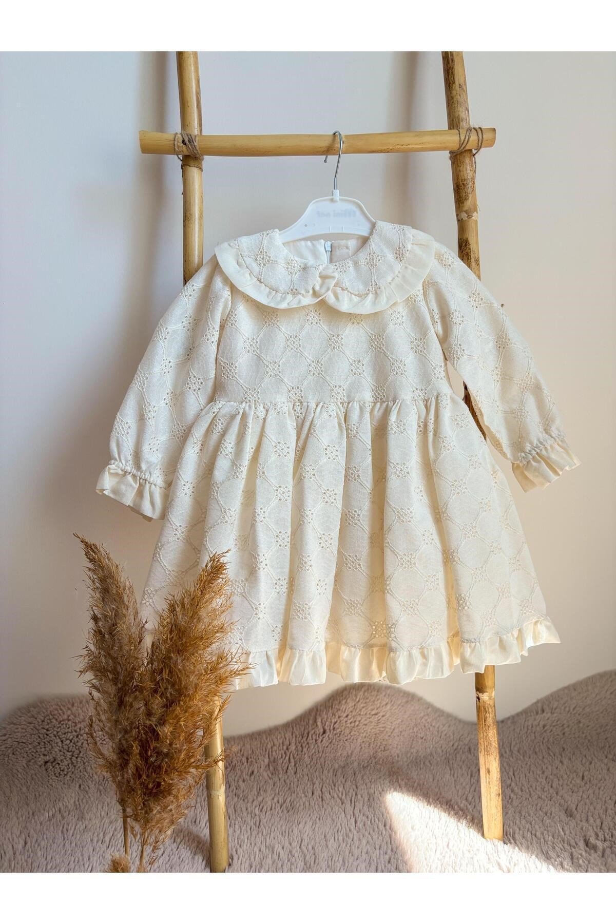 Kız Bebek Çocuk Güpürlü Bebe Yaka Doğum Günü Parti Düğün Özel Gün Tüllü Astarlı Prenses Abiye Elbise
