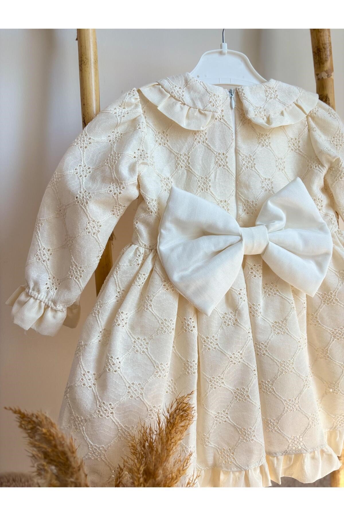 Kız Bebek Çocuk Güpürlü Bebe Yaka Doğum Günü Parti Düğün Özel Gün Tüllü Astarlı Prenses Abiye Elbise