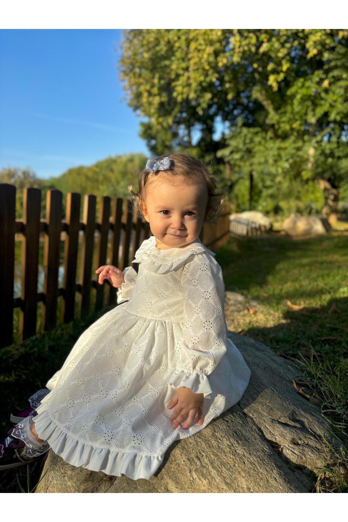 Kız Bebek Çocuk Güpürlü Bebe Yaka Doğum Günü Parti Düğün Özel Gün Tüllü Astarlı Prenses Abiye Elbise
