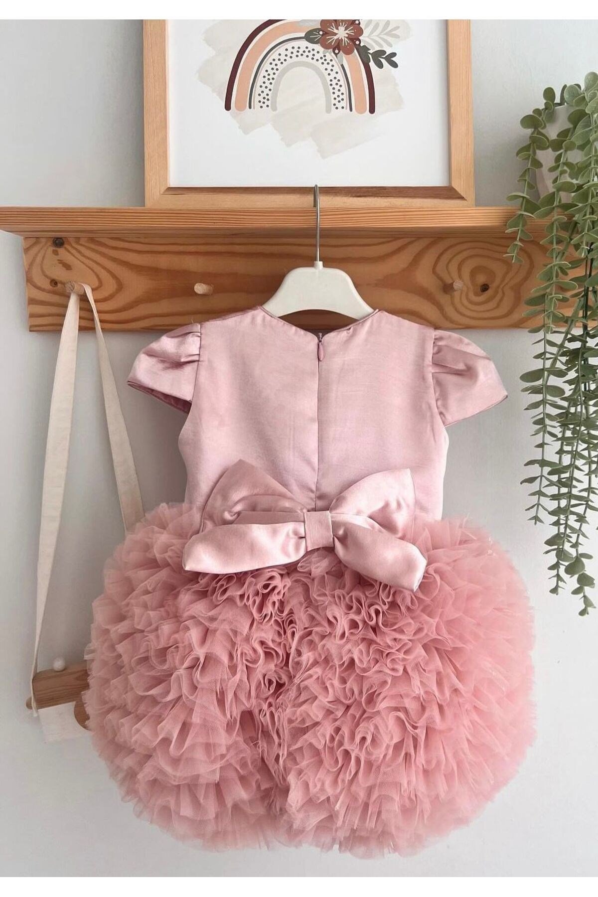 Kız Bebek Çocuk Kısa Kollu Tüllü Tütü Özel Gün Prenses Saten Elbise