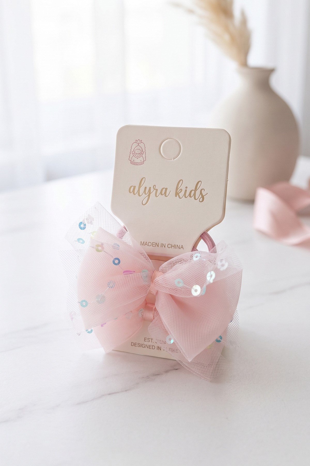 Kız Bebek Çocuk Tül Fiyonklu Saç Tokası 2’li Set Renkli Lastik Toka