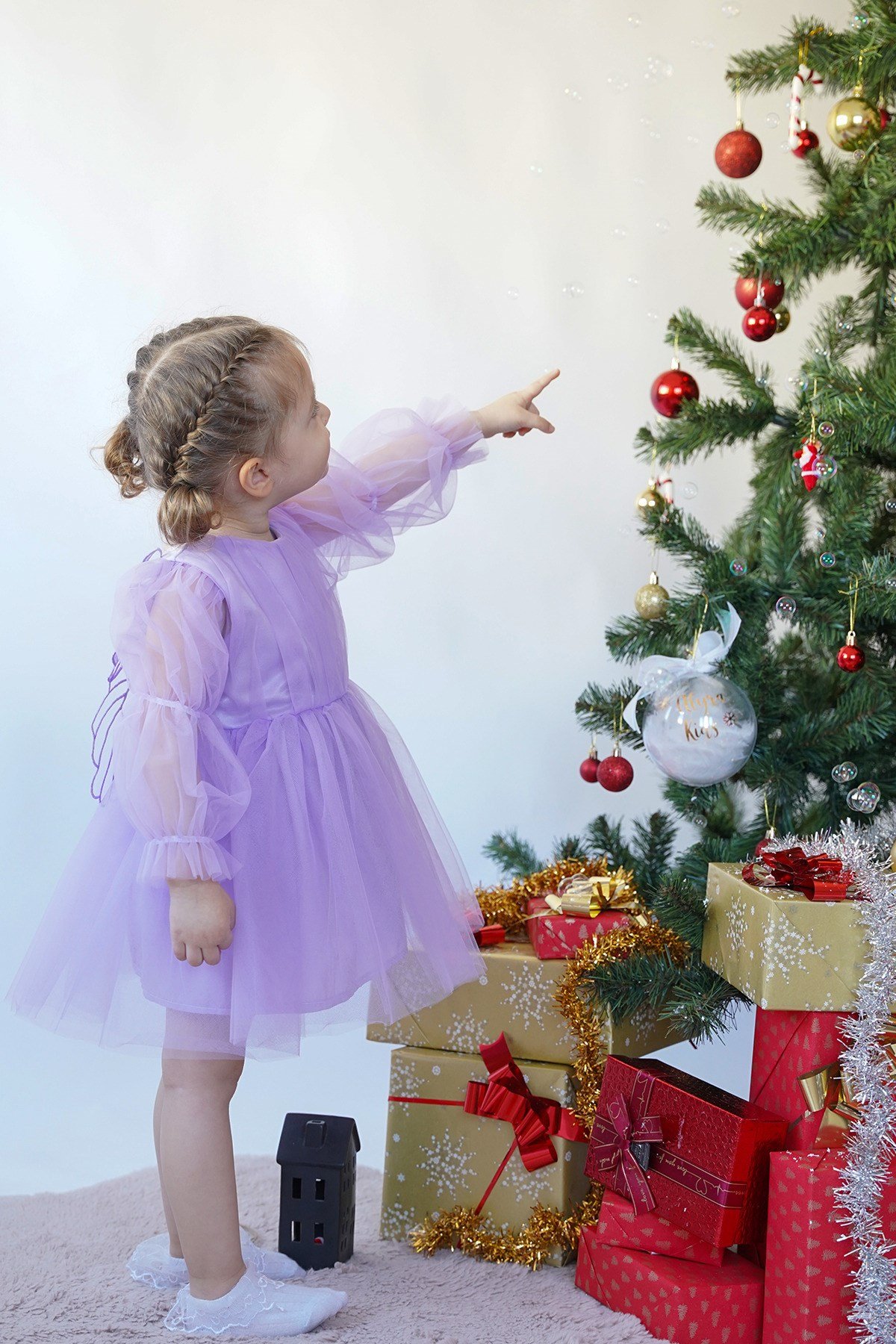 Kız Bebek Çocuk Uzun Kollu Kanatlı Doğum Günü Parti Düğün Özel Gün Tüllü Tütü Astarlı Prenses Elbise