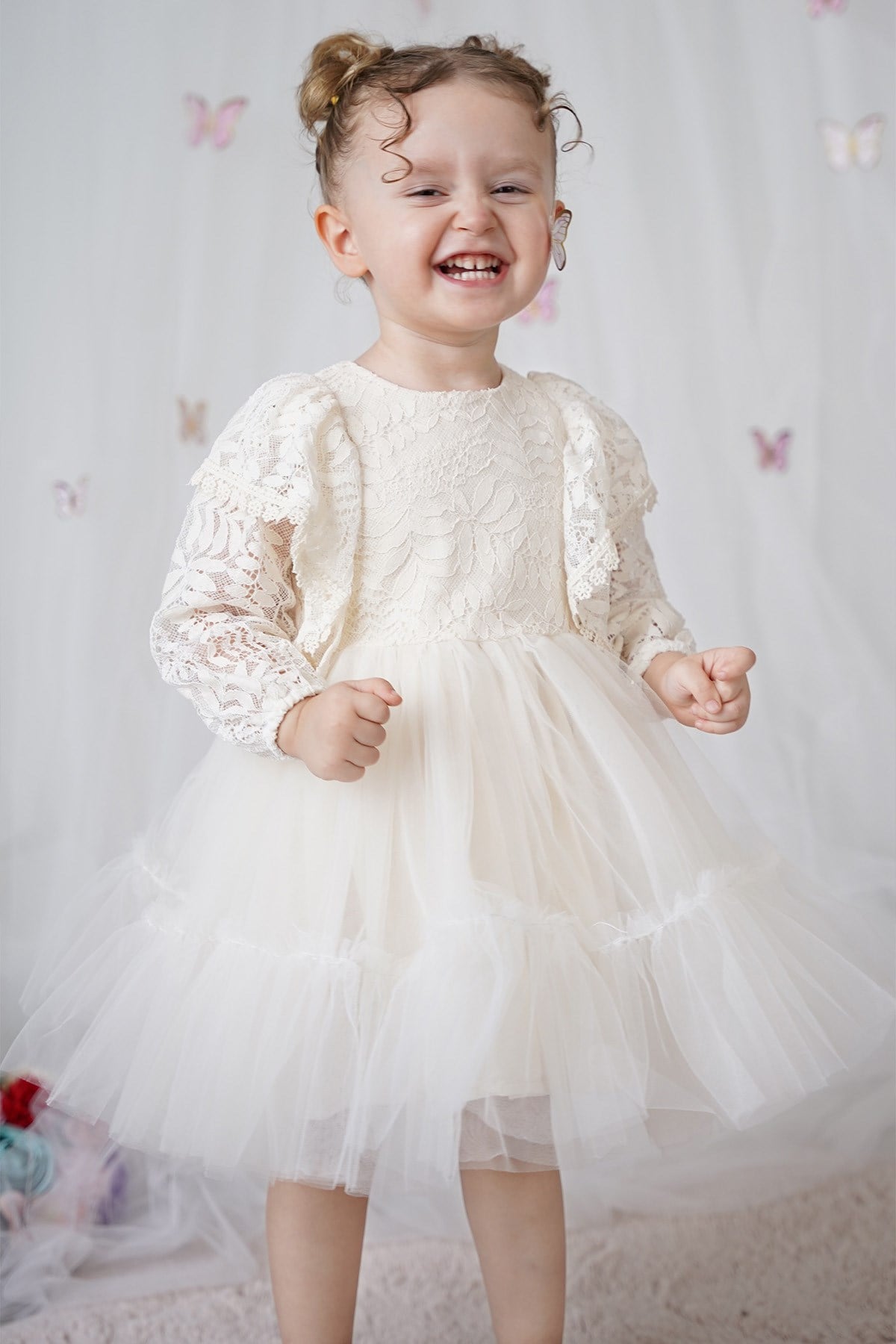 Kız Bebek Elbise Dantelli Tüllü Tütü Doğum Günü Özel Gün Düğün Parti Pamuklu Abiye Kız Çocuk Elbise