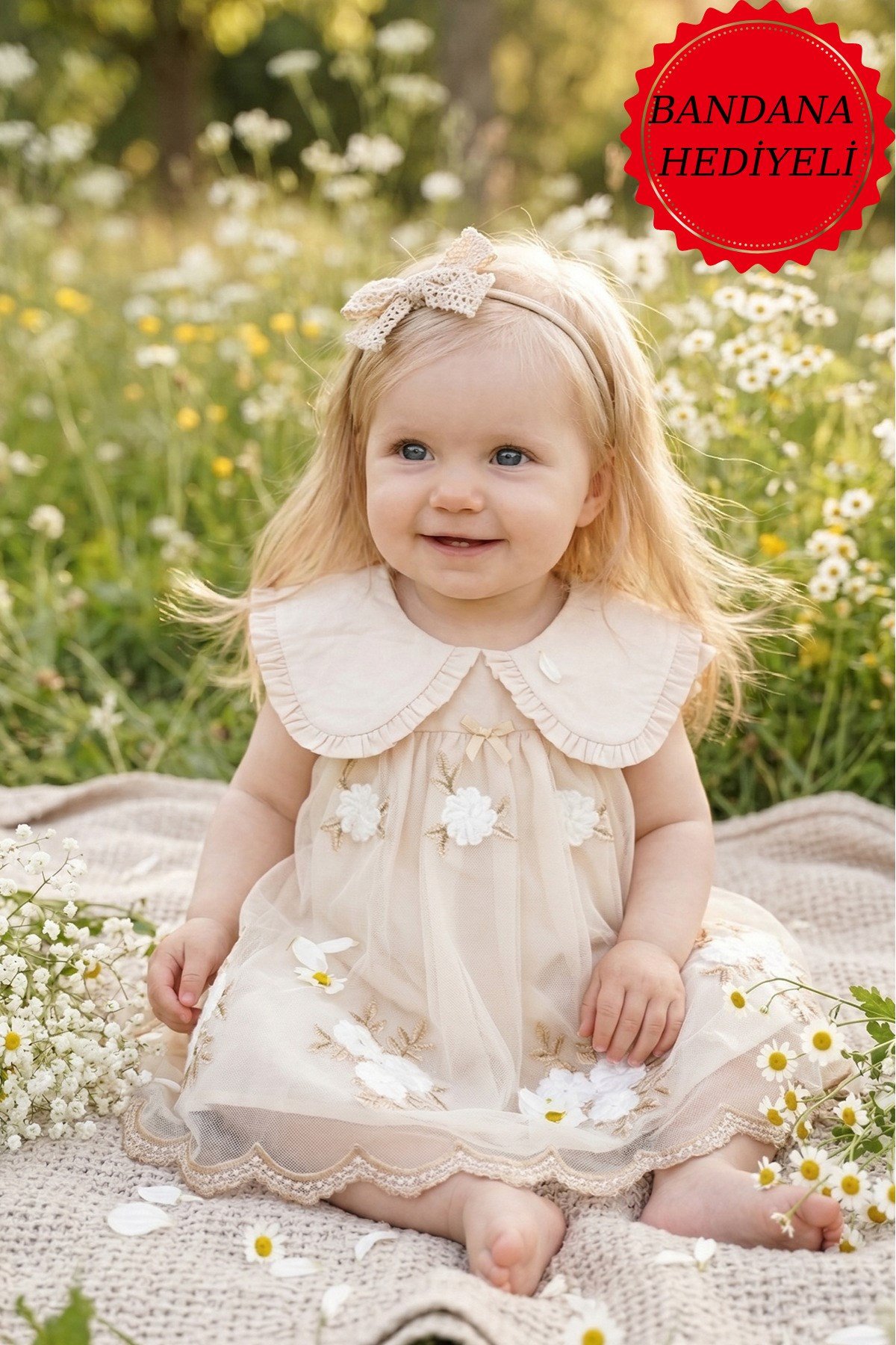 Kız Bebek Elbise Kısa Kollu Bebe Yaka Vintage Çiçekli Doğum Günü Özel gün Parti Günlük Elbise