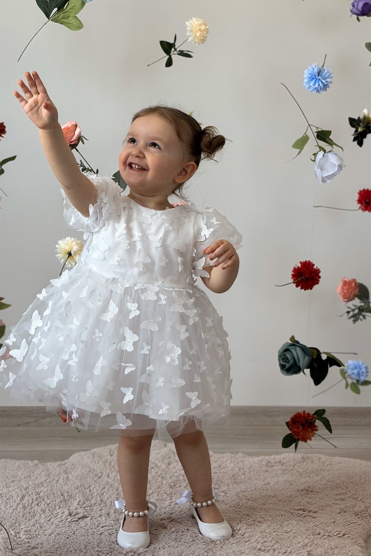 Kız Bebek Elbise Kısa Kollu Fiyonklu Doğum Günü Parti Düğün Özel Gün Abiye Kız Çocuk Elbise