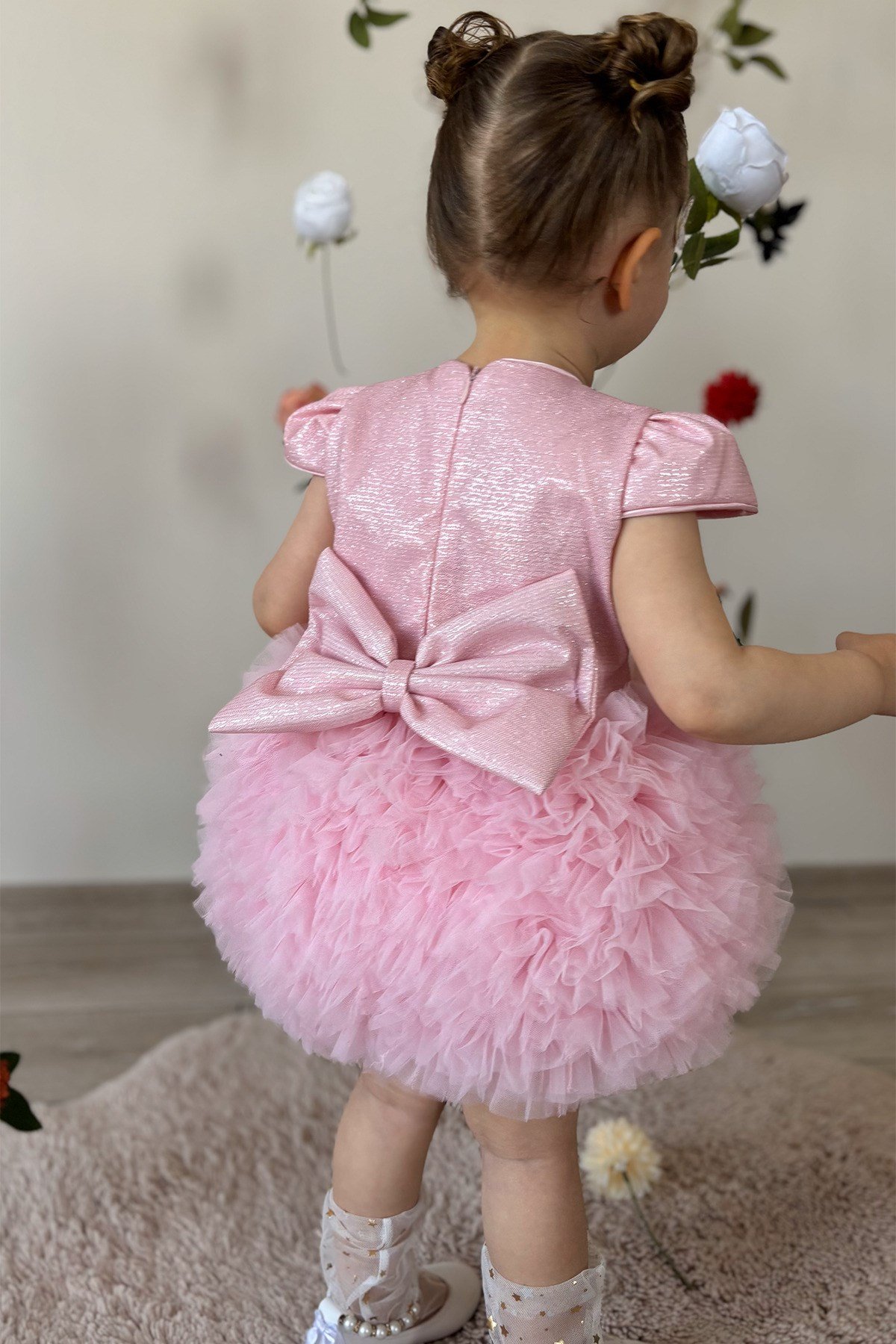 Kız Bebek Elbise Kısa Kollu Tüllü Tütü Özel Gün Parti Doğum Günü Düğün Prenses Kız Çocuk Elbise