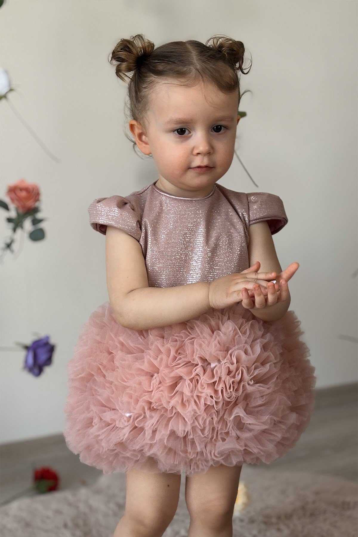 Kız Bebek Elbise Kısa Kollu Tüllü Tütü Özel Gün Parti Doğum Günü Düğün Prenses Kız Çocuk Elbise