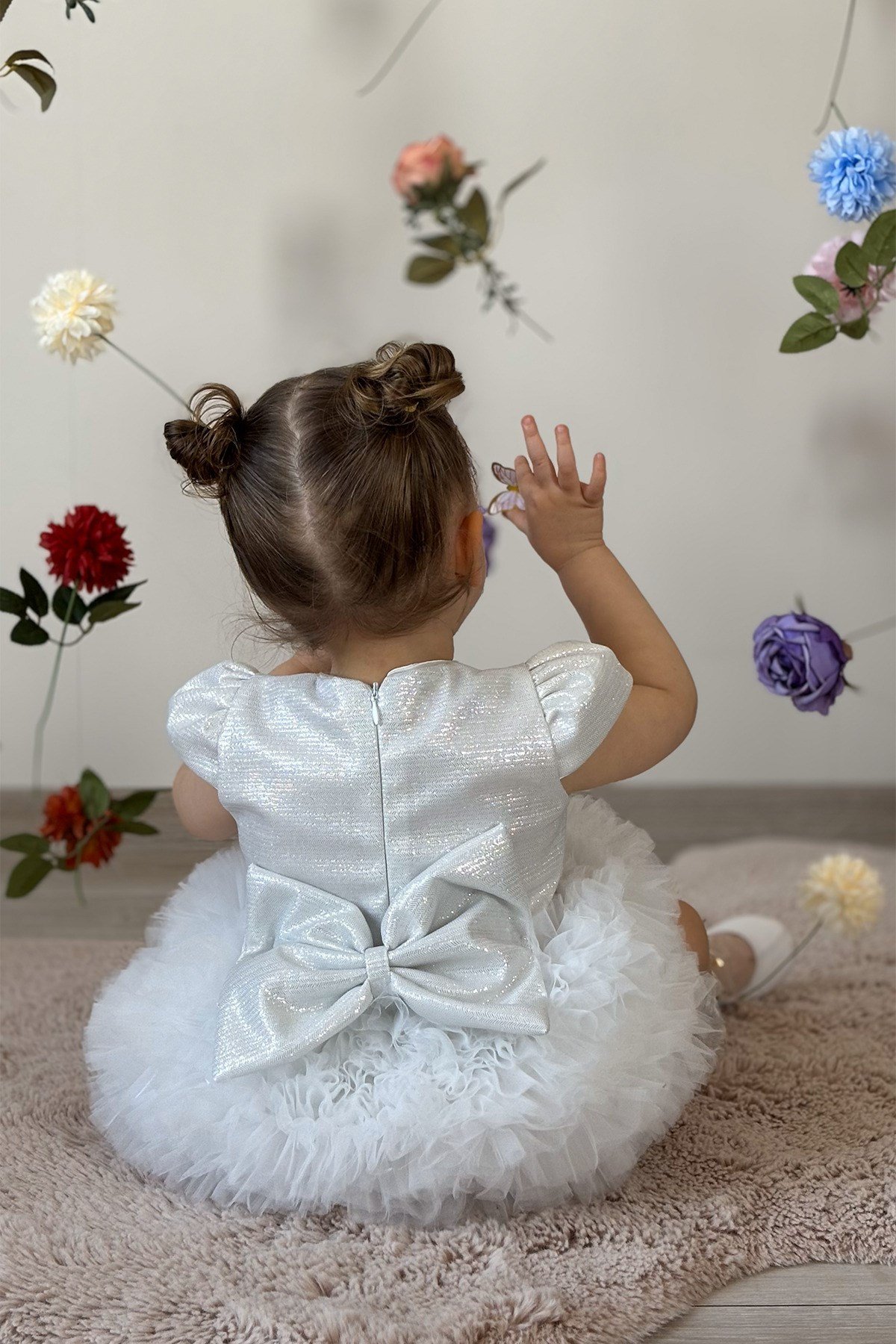 Kız Bebek Elbise Kısa Kollu Tüllü Tütü Özel Gün Parti Doğum Günü Düğün Prenses Kız Çocuk Elbise
