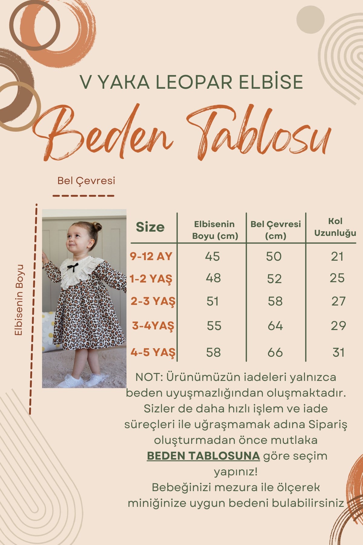 Kız Bebek Elbise Leoparlı Uzun Kollu Dantelli Fiyonklu Doğum Günü Parti Özel Günlük Kız Çocuk Elbise