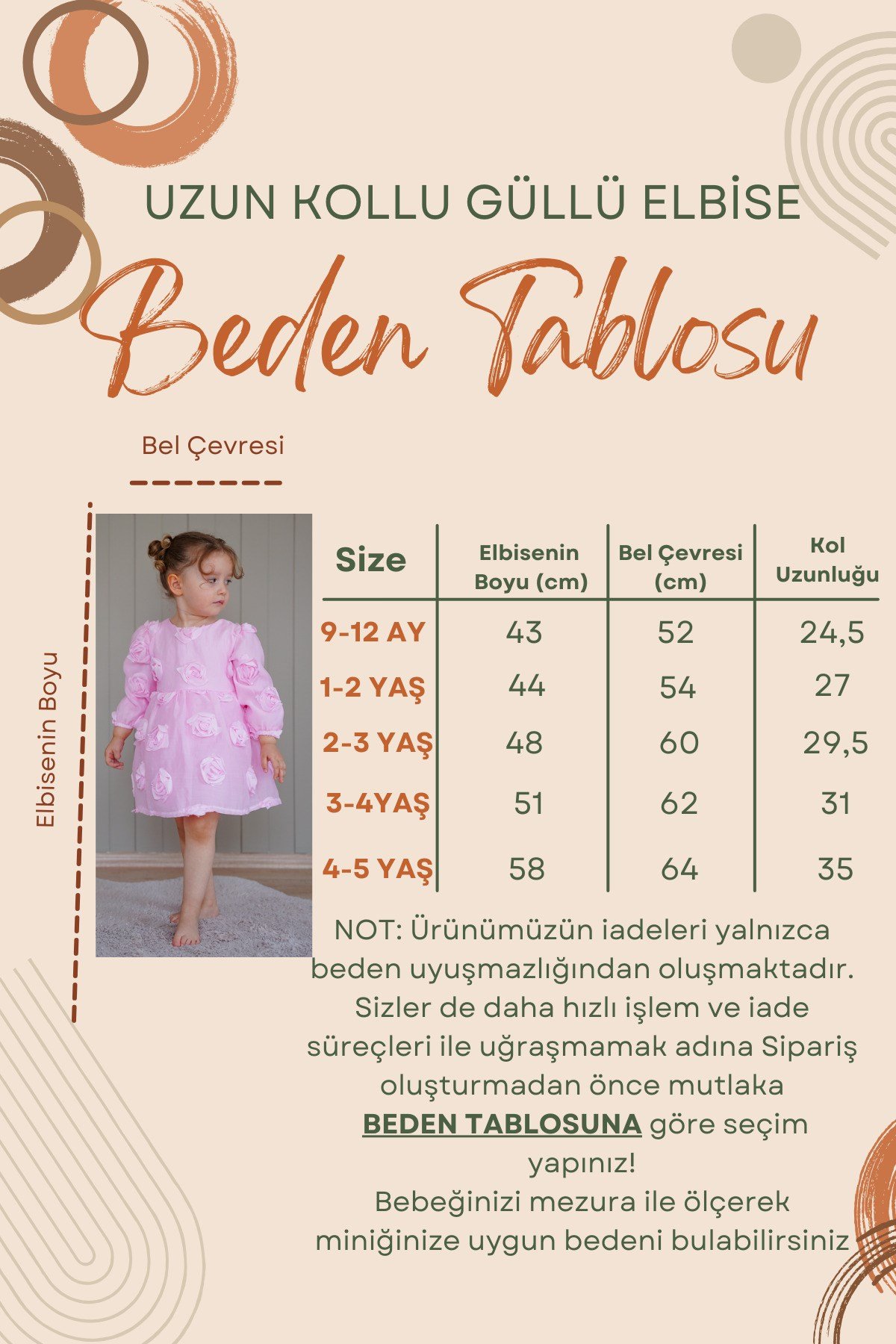 Kız Bebek Elbise Uzun Kollu Fiyonklu Güllü Doğum Günü Parti Düğün Özel Gün Abiye Kız Çocuk Elbise