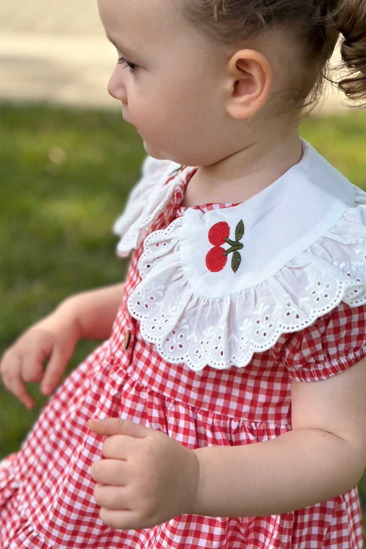 Kız Bebek Kırmızı Elbise Kirazlı Pötikareli Doğum Günü Parti Düğün Özel Gün Günlük Kız Çocuk Elbise