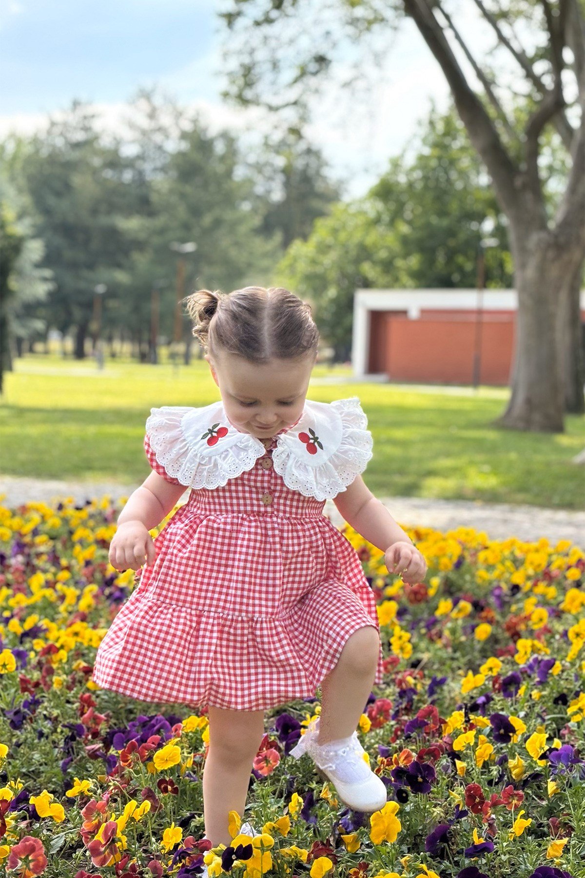 Kız Bebek Kırmızı Elbise Kirazlı Pötikareli Doğum Günü Parti Düğün Özel Gün Günlük Kız Çocuk Elbise