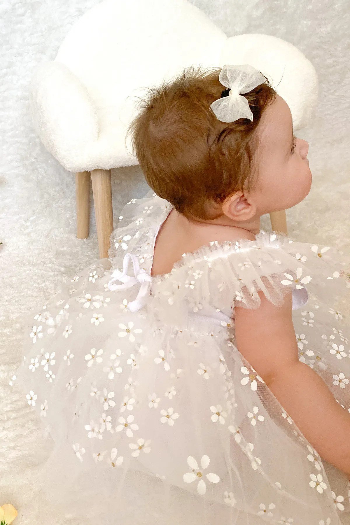 Kız Bebek Romper Elbise Papatyalı Sırt Detaylı Pamuklu Özel Gün Parti Düğün Doğum Günü Çocuk Elbise