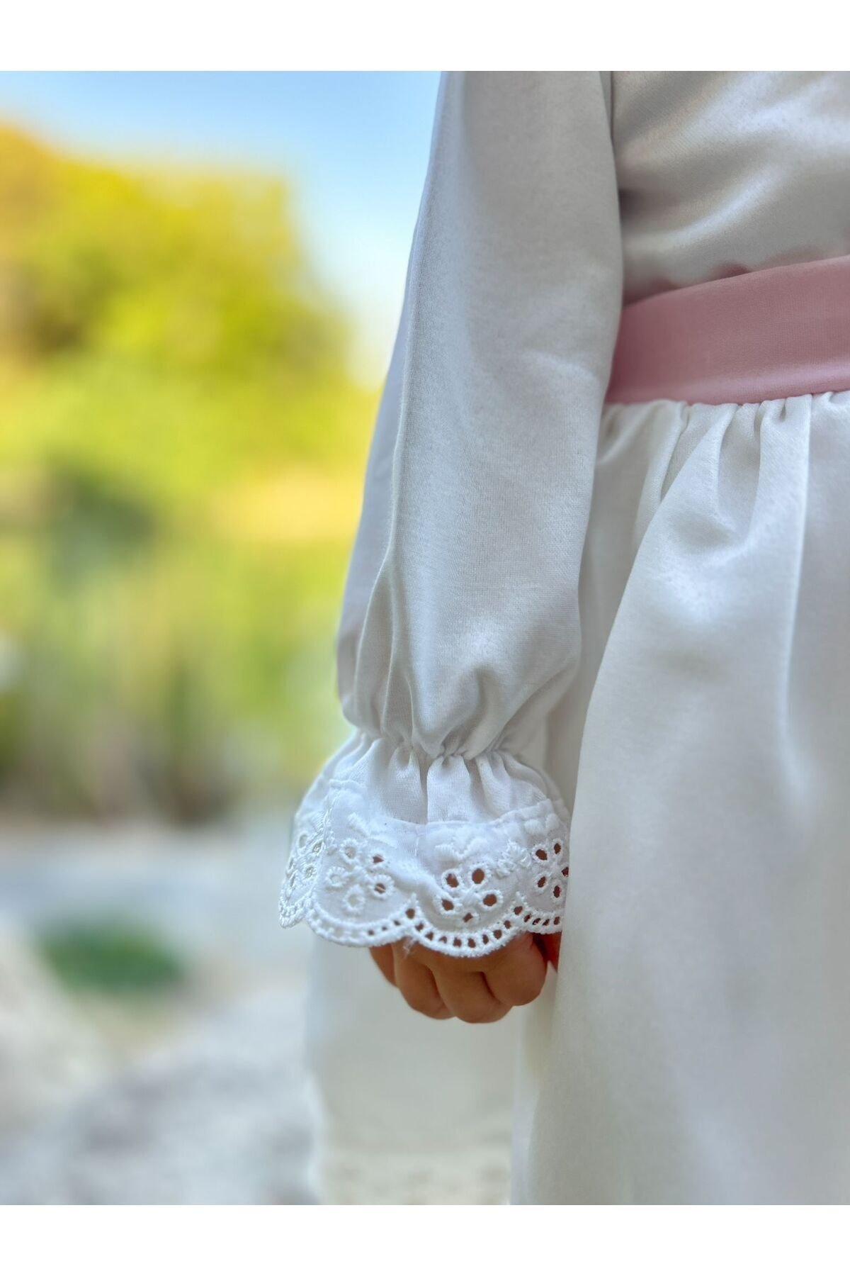 Kız Çocuk Bebek Uzun Kollu Astarlı Fiyonklu Özel Gün Doğum Günü Parti Düğün Elbisesi Abiye