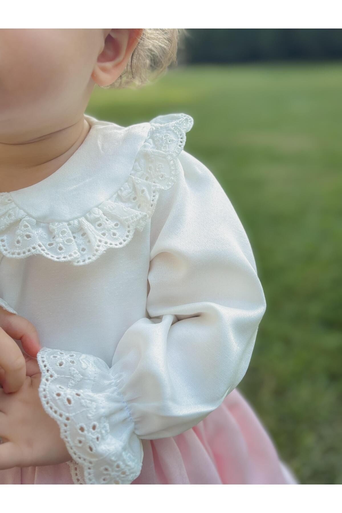 Kız Çocuk Bebek Uzun Kollu Astarlı Fiyonklu Özel Gün Doğum Günü Parti Düğün Elbisesi Abiye