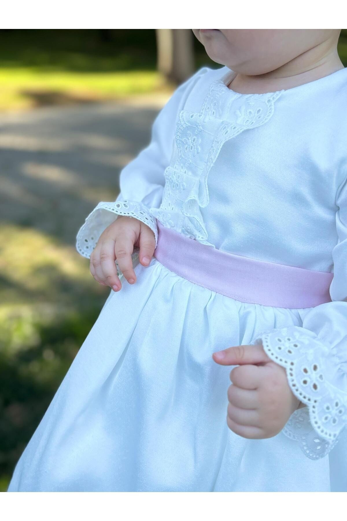 Kız Çocuk Bebek Uzun Kollu Astarlı Fiyonklu Özel Gün Doğum Günü Parti Düğün Elbisesi Abiye