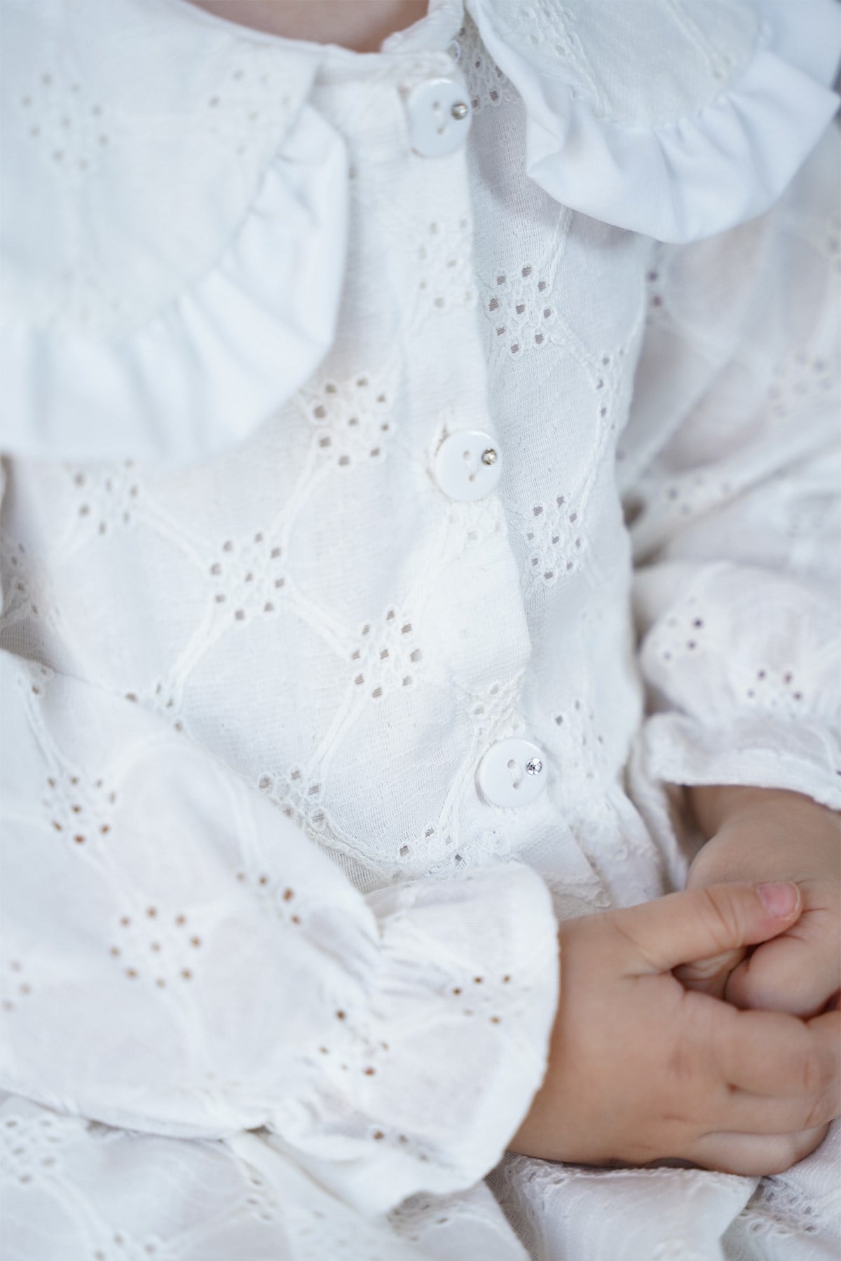 Kız Çocuk Elbise Bebe Yaka Uzun Kollu Düğmeli Özel Gün Doğum Günü Parti Pamuklu Kız Bebek Elbise