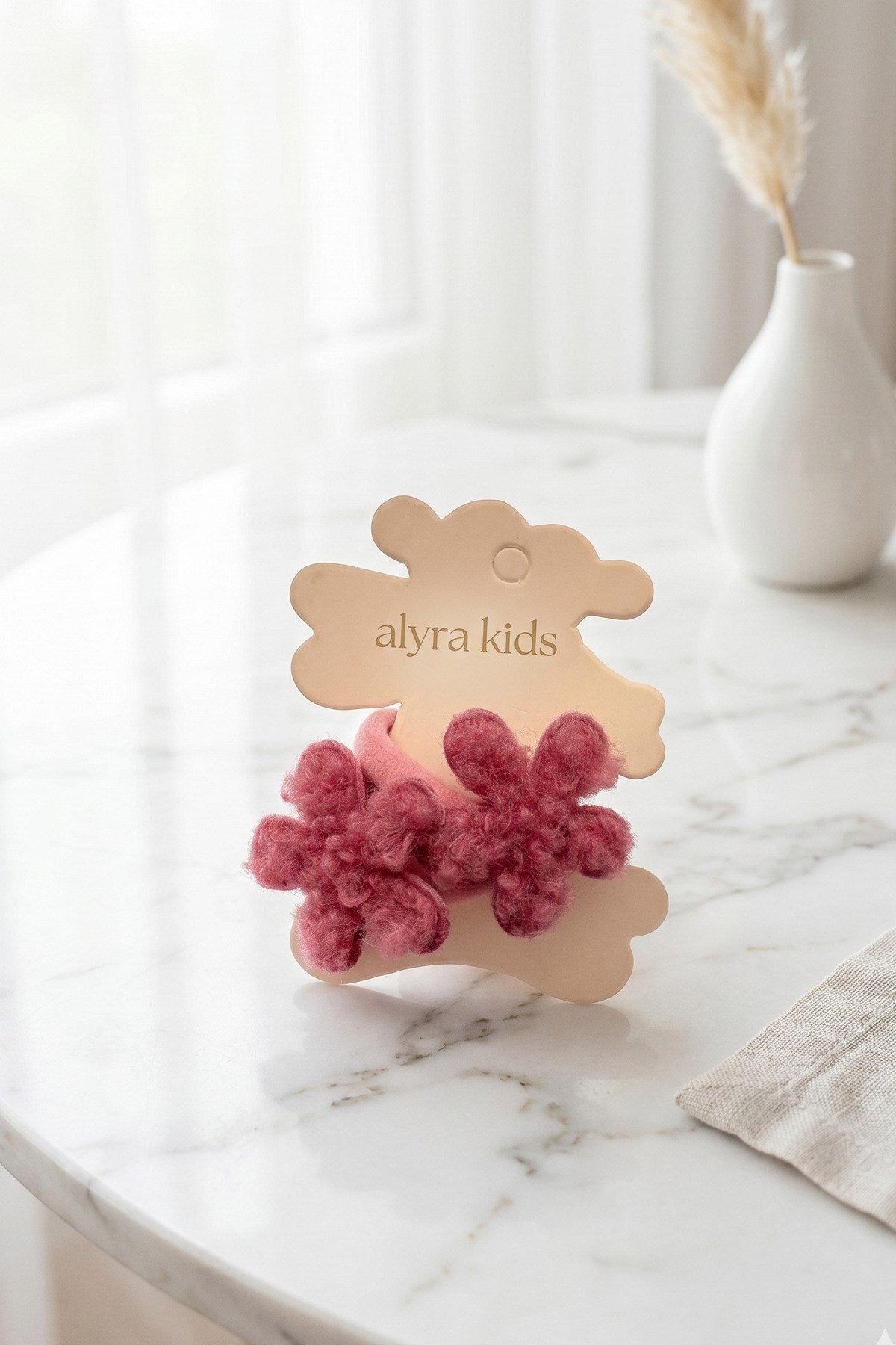Kız Çocuk İkili Lastik Toka Peluş Çiçek Detaylı Bebek Saç Tokası Renkli Set