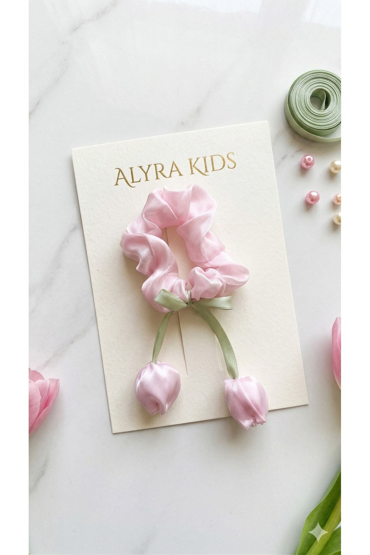 Saten Fiyonklu Saç Tokası Lastik Toka Scrunchie Model Krem Pembe Kırmızı