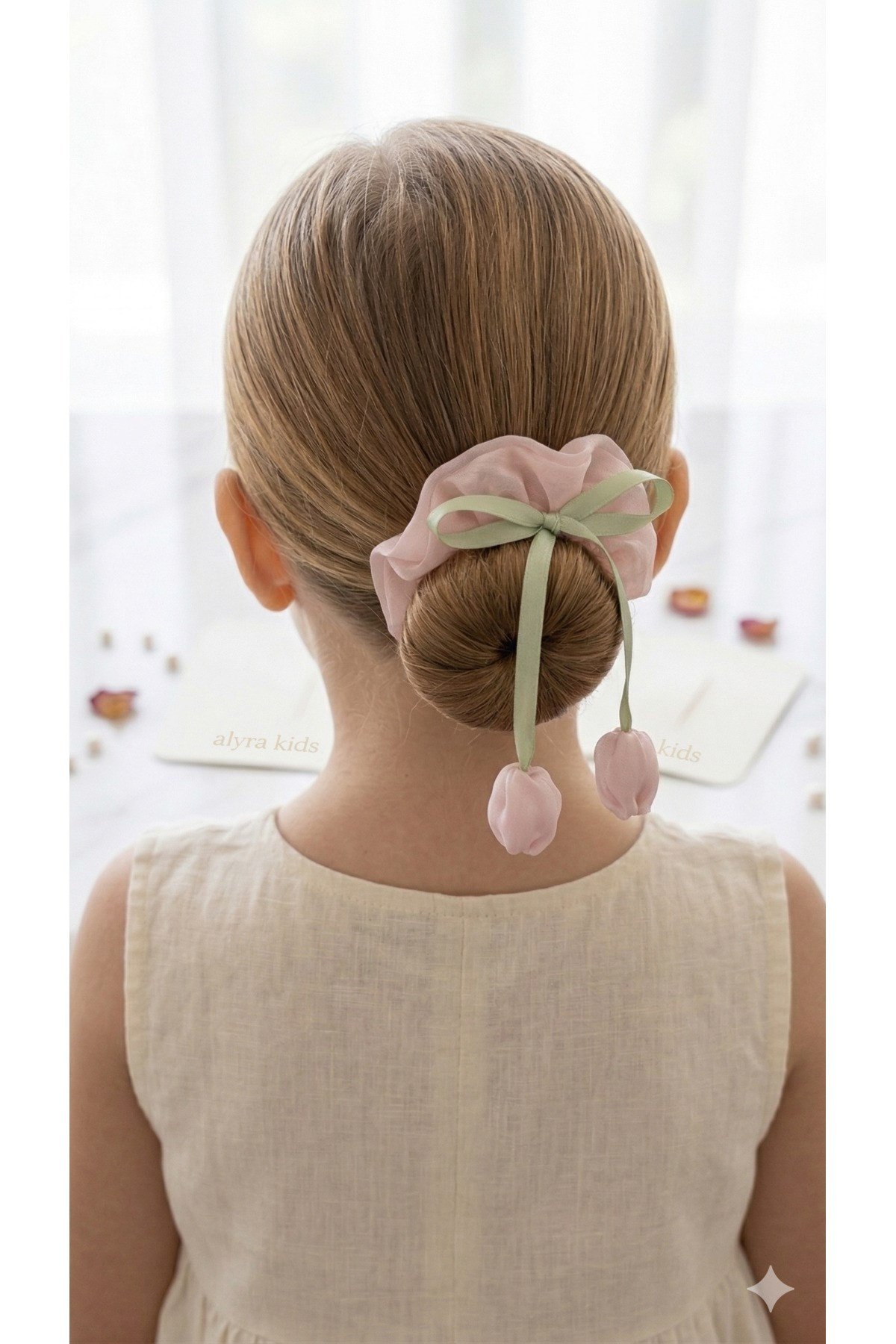 Saten Fiyonklu Saç Tokası Lastik Toka Scrunchie Model Krem Pembe Kırmızı