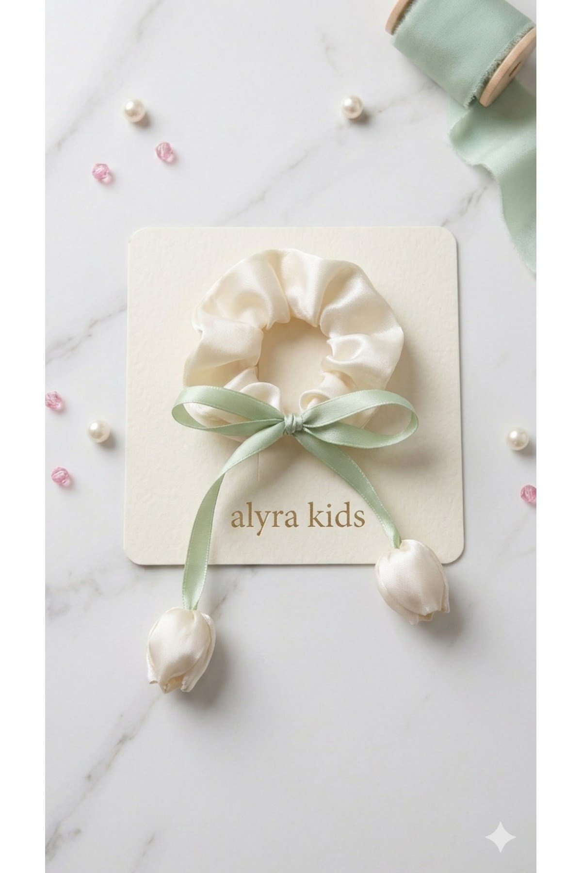 Saten Fiyonklu Saç Tokası Lastik Toka Scrunchie Model Krem Pembe Kırmızı