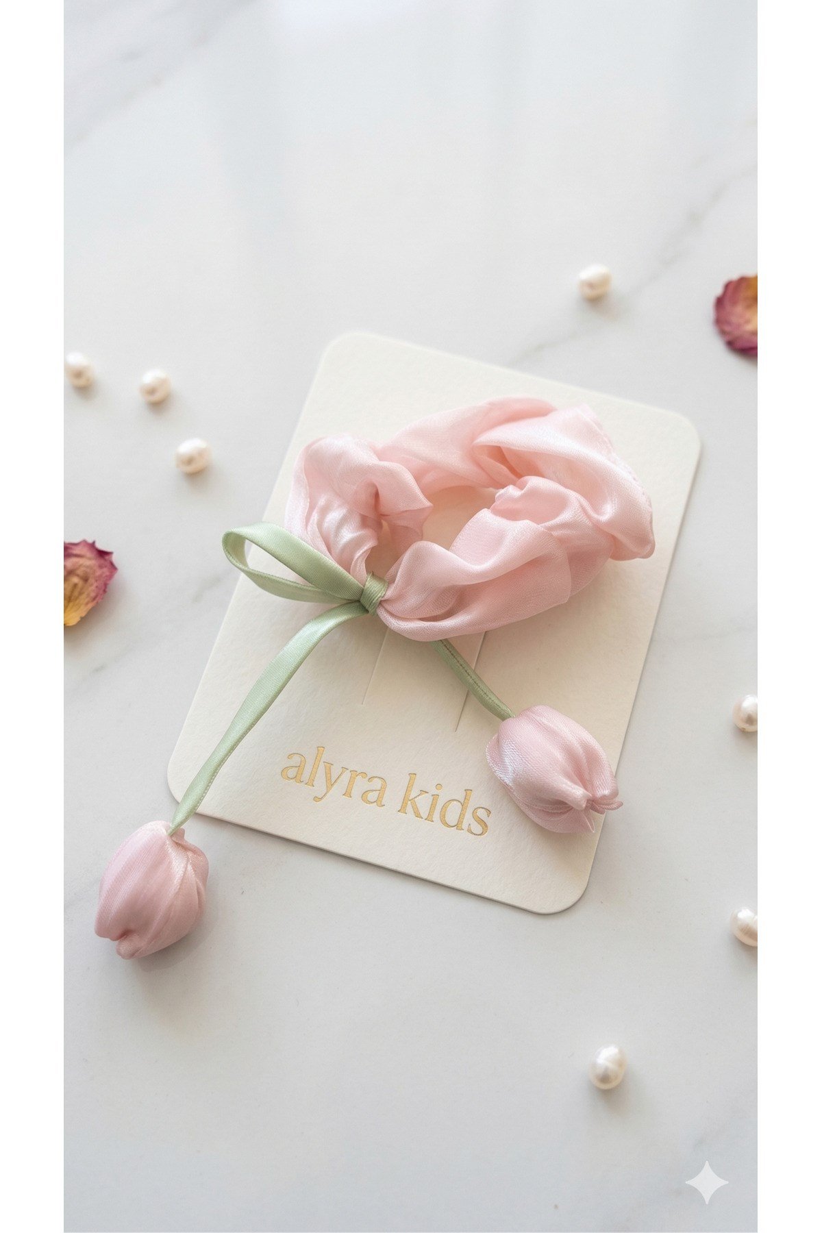 Saten Fiyonklu Saç Tokası Lastik Toka Scrunchie Model Krem Pembe Kırmızı