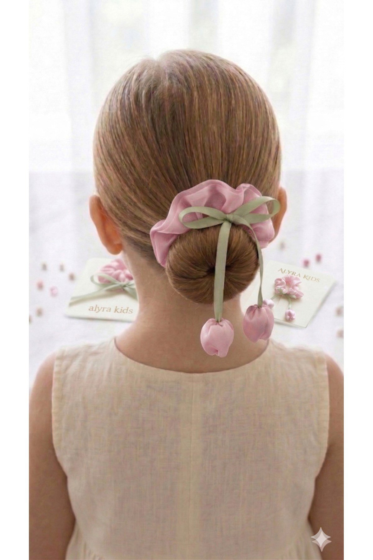 Saten Fiyonklu Saç Tokası Lastik Toka Scrunchie Model Krem Pembe Kırmızı