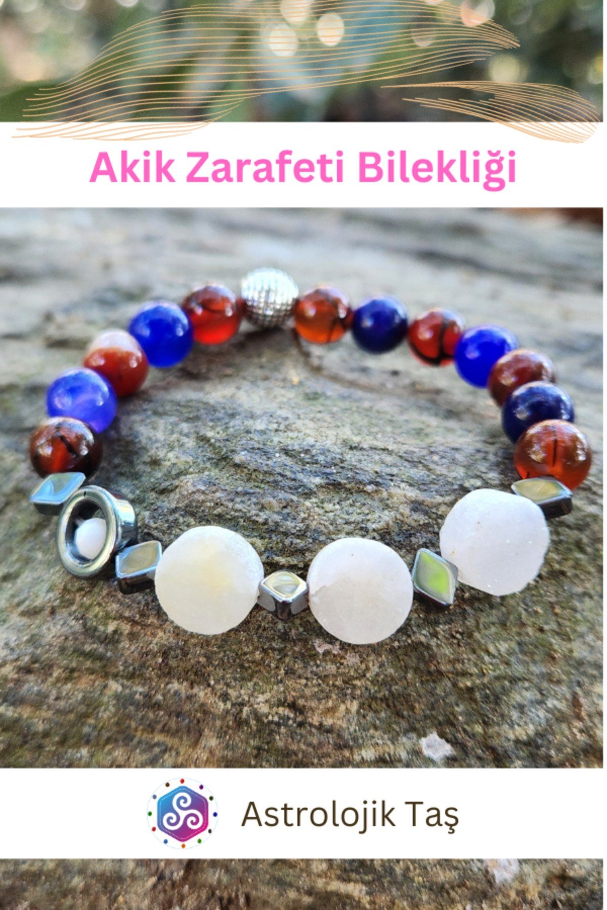 Akik Zarafeti Doğal Taş Bileklik - Sertifikalı Akik Taşı -mutluluk - Şans - Nazar -özgüven -aşk
