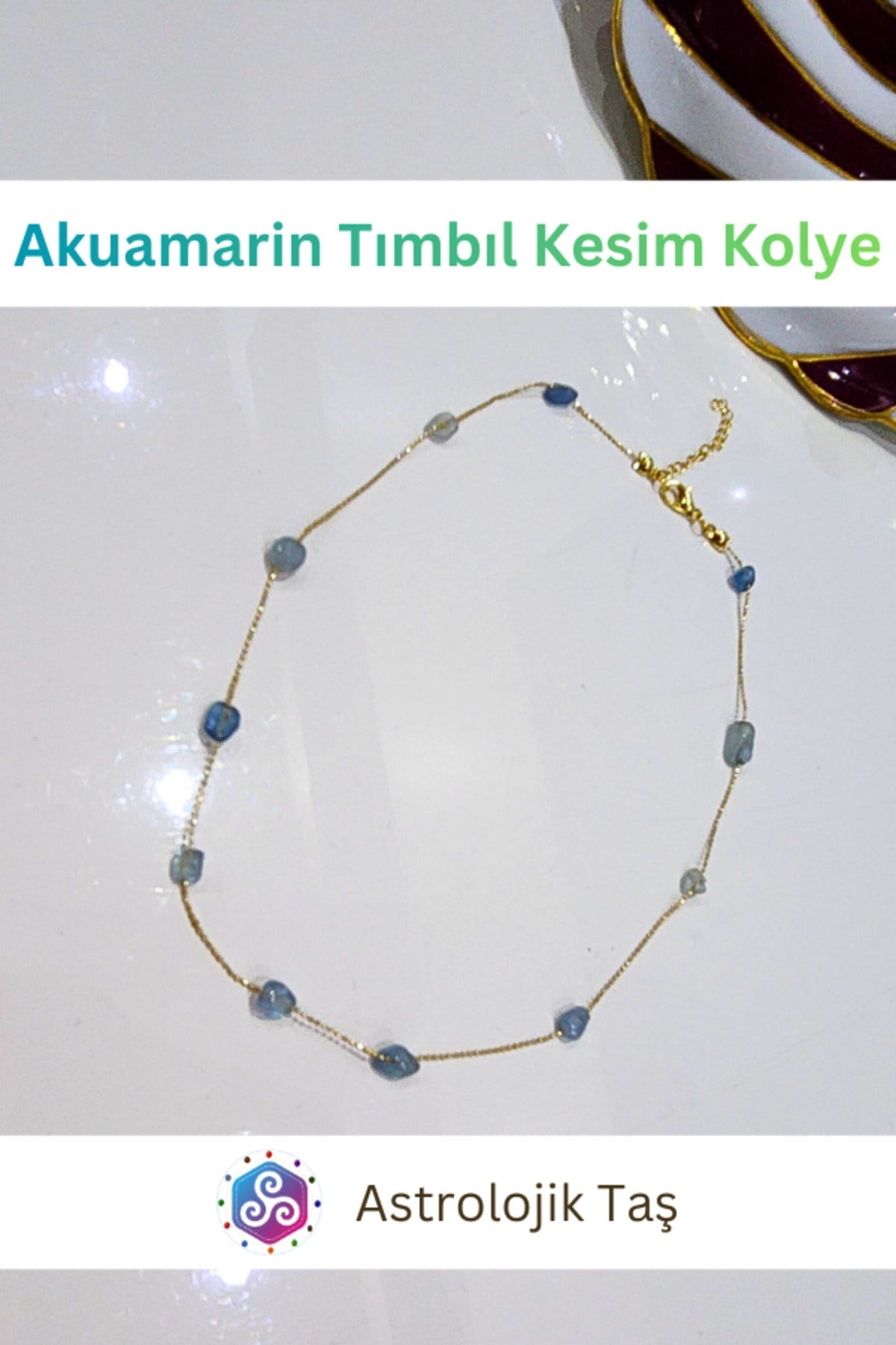 Akuamarin Doğal Taş Kolye - Tımbıl Kesim Şifa Kristali Sertifikalı- Huzur Taşı – Enerji Taşı