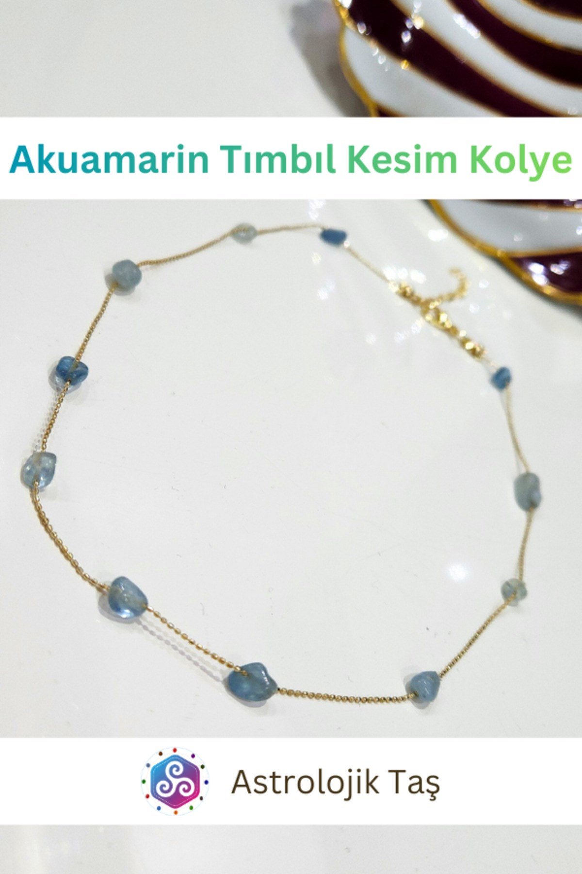 Akuamarin Doğal Taş Kolye - Tımbıl Kesim Şifa Kristali Sertifikalı- Huzur Taşı – Enerji Taşı