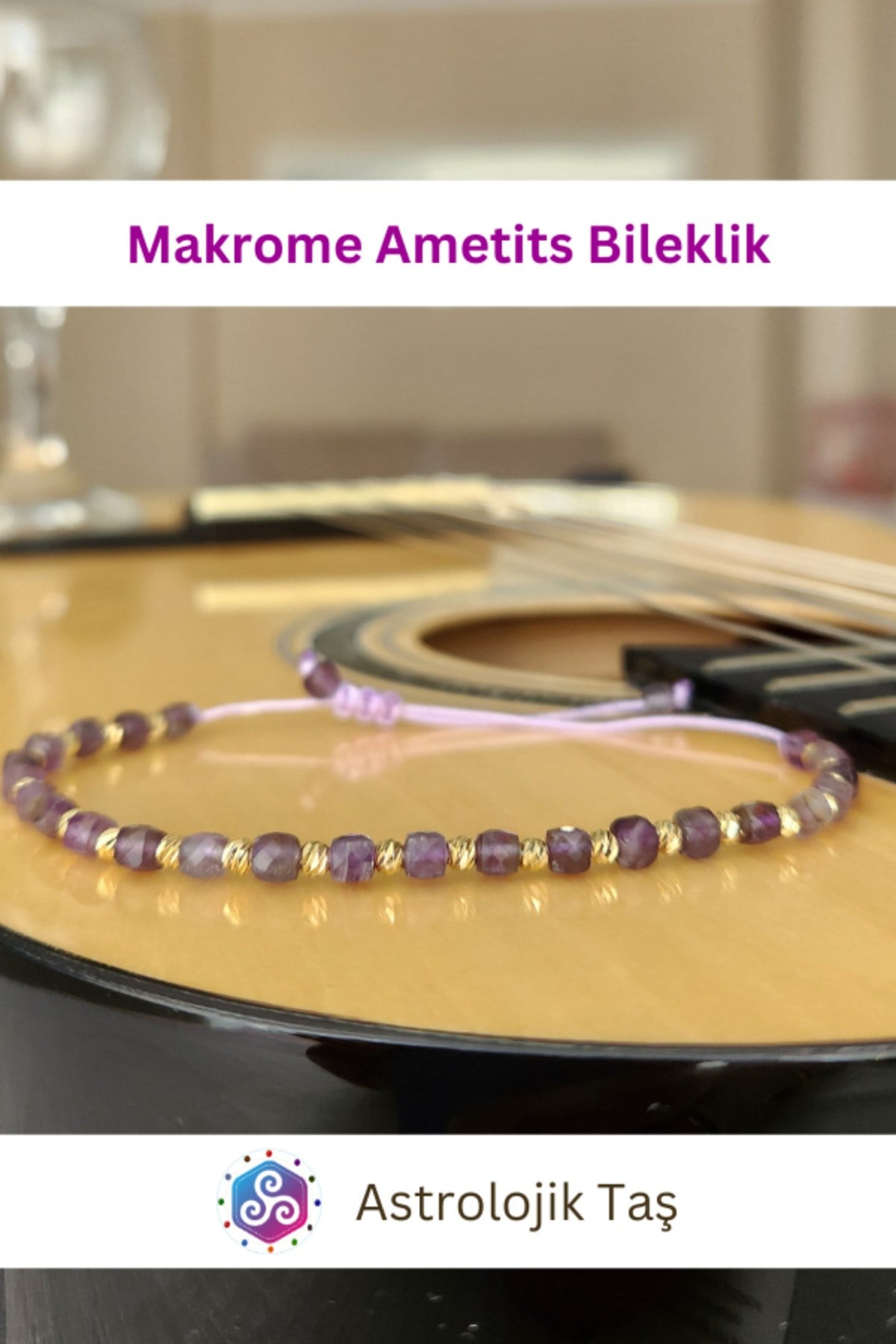 Ametist Doğal Taş Faset Küp Kesim 4mm Makrome Bileklik - Ametist Taşı
