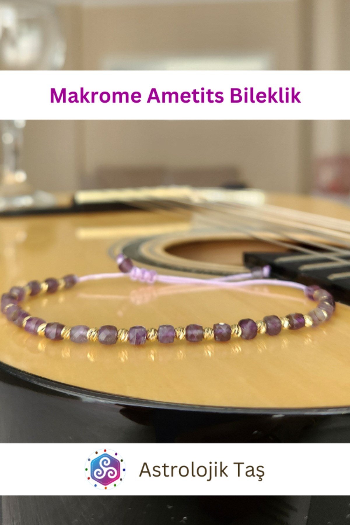 Ametist Doğal Taş Faset Küp Kesim 4mm Makrome Bileklik - Ametist Taşı