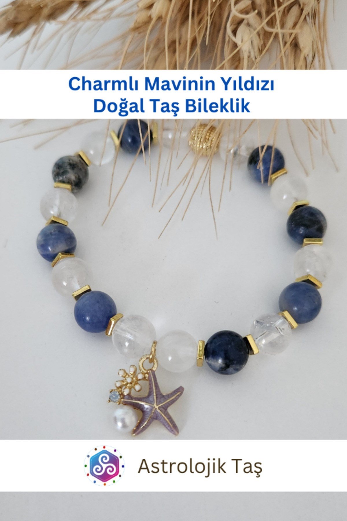 Charmlı Mavinin Yıldızı Doğal Taş Bileklik – Sertifikalı - Kuvars & Sodalit
