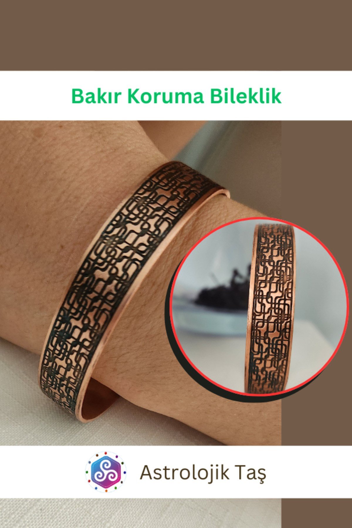 Desenli Bakır Koruma Bileklik Bilezik Kadın Erkek