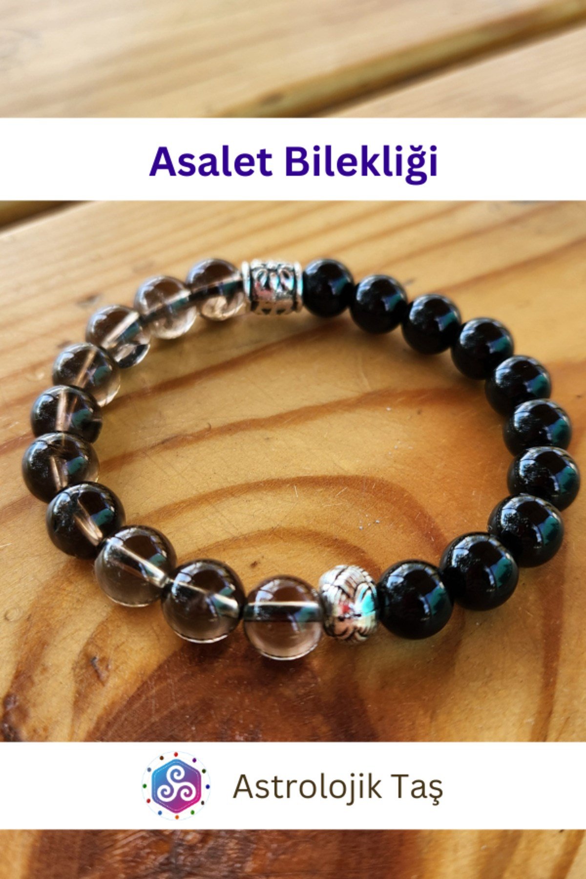 Doğal Taş Asalet Bilekliği - Sertifikalı Dumanlı Kuvars Ve Oniks Taşları