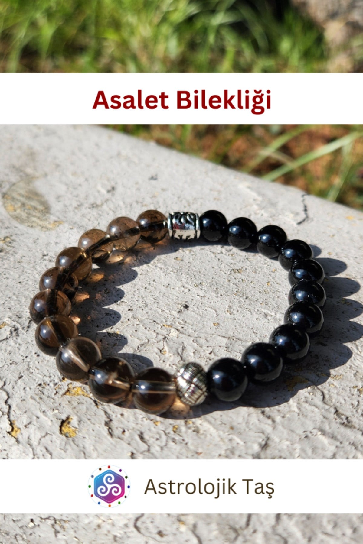 Doğal Taş Asalet Bilekliği - Sertifikalı Dumanlı Kuvars Ve Oniks Taşları