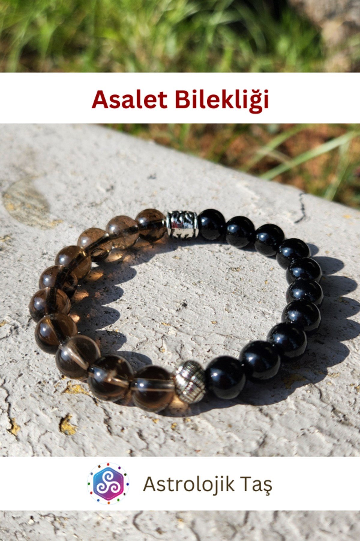 Doğal Taş Asalet Bilekliği - Sertifikalı Dumanlı Kuvars Ve Oniks Taşları