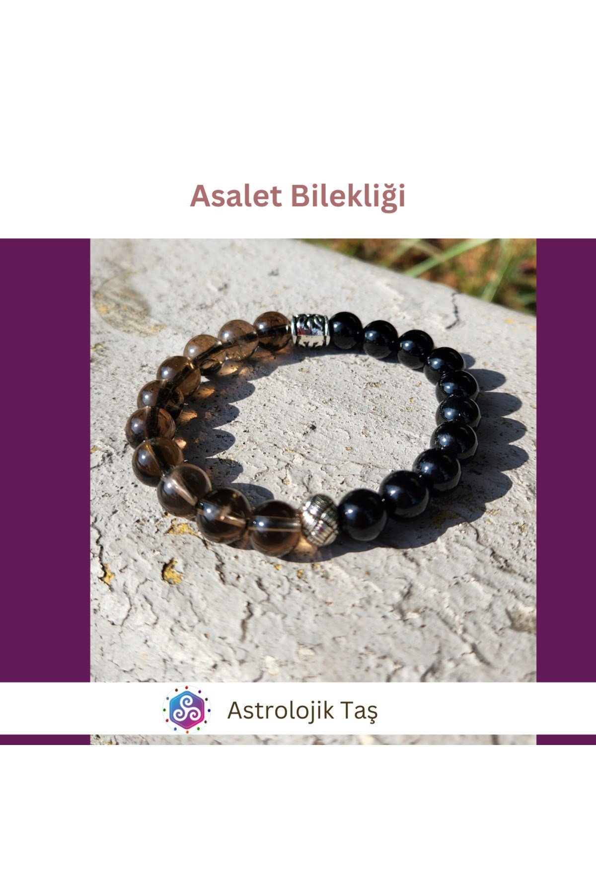 Doğal Taş Asalet Bilekliği - Sertifikalı Dumanlı Kuvars Ve Oniks Taşları